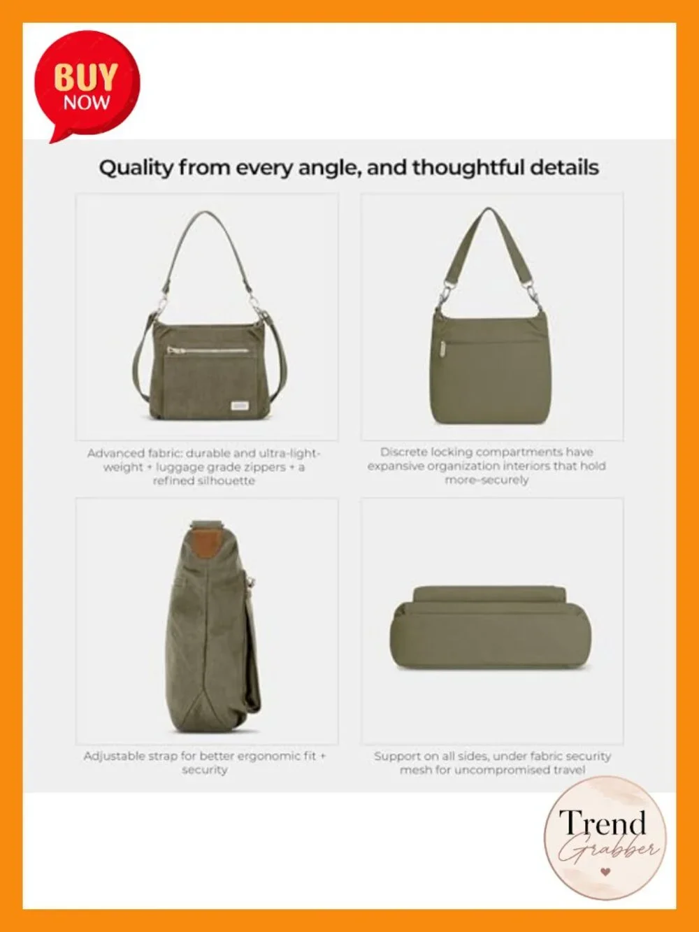 Anti-Theft Hobo Bag with RFID Protection, Cotton Canvas & Suede